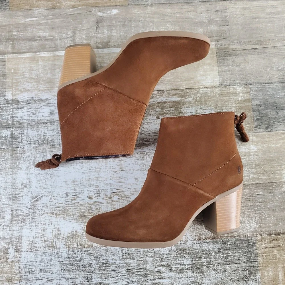 Hush Puppies Ingrid Ankle Boots Womens Sz 9 M Tan Suede Back Zipper Block Heel